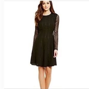 Antonio Melani Dress Size 4 Black Effie Crepe Crochet Lace Long Sleeve